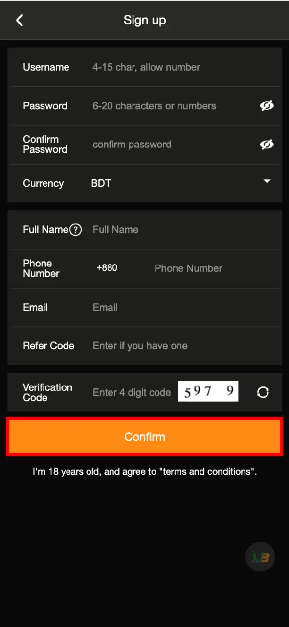 Complete the JeetBuzz account registration.