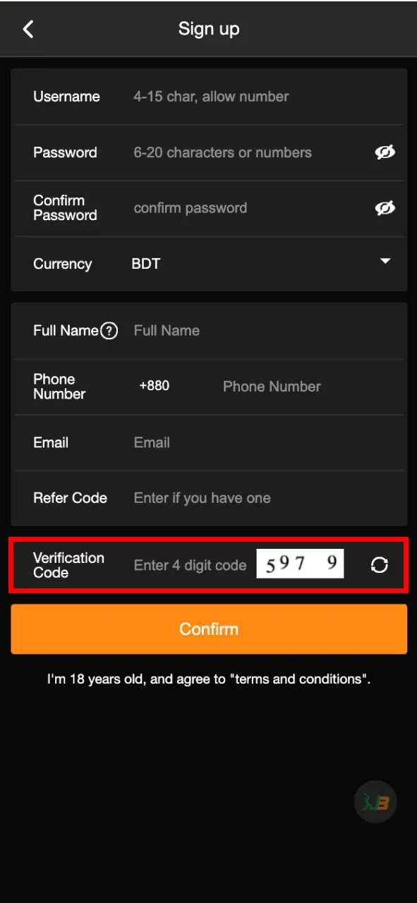 Enter verification code on JeetBuzz.