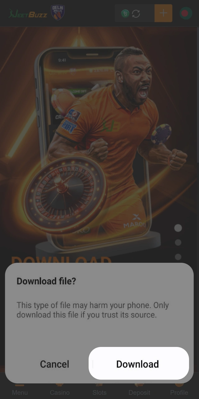 Tap download on the confirmation pop-up to get the JeetBuzz APK file on your device.