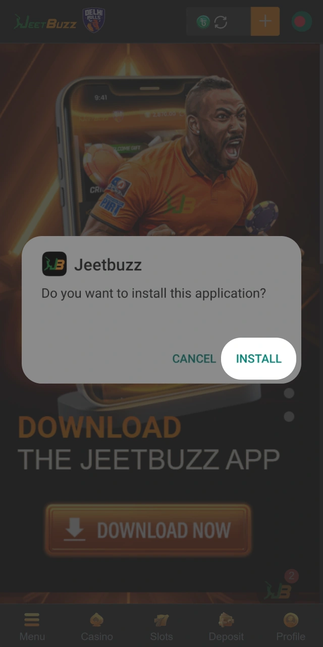 Click the install button to complete the setup of the JeetBuzz application on Android.