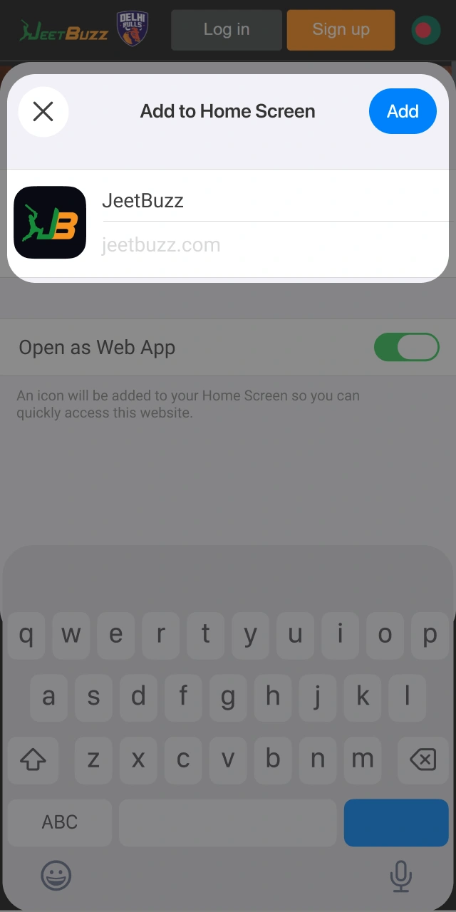 Confirm the action by tapping Add to create a quick JeetBuzz shortcut on your home screen.