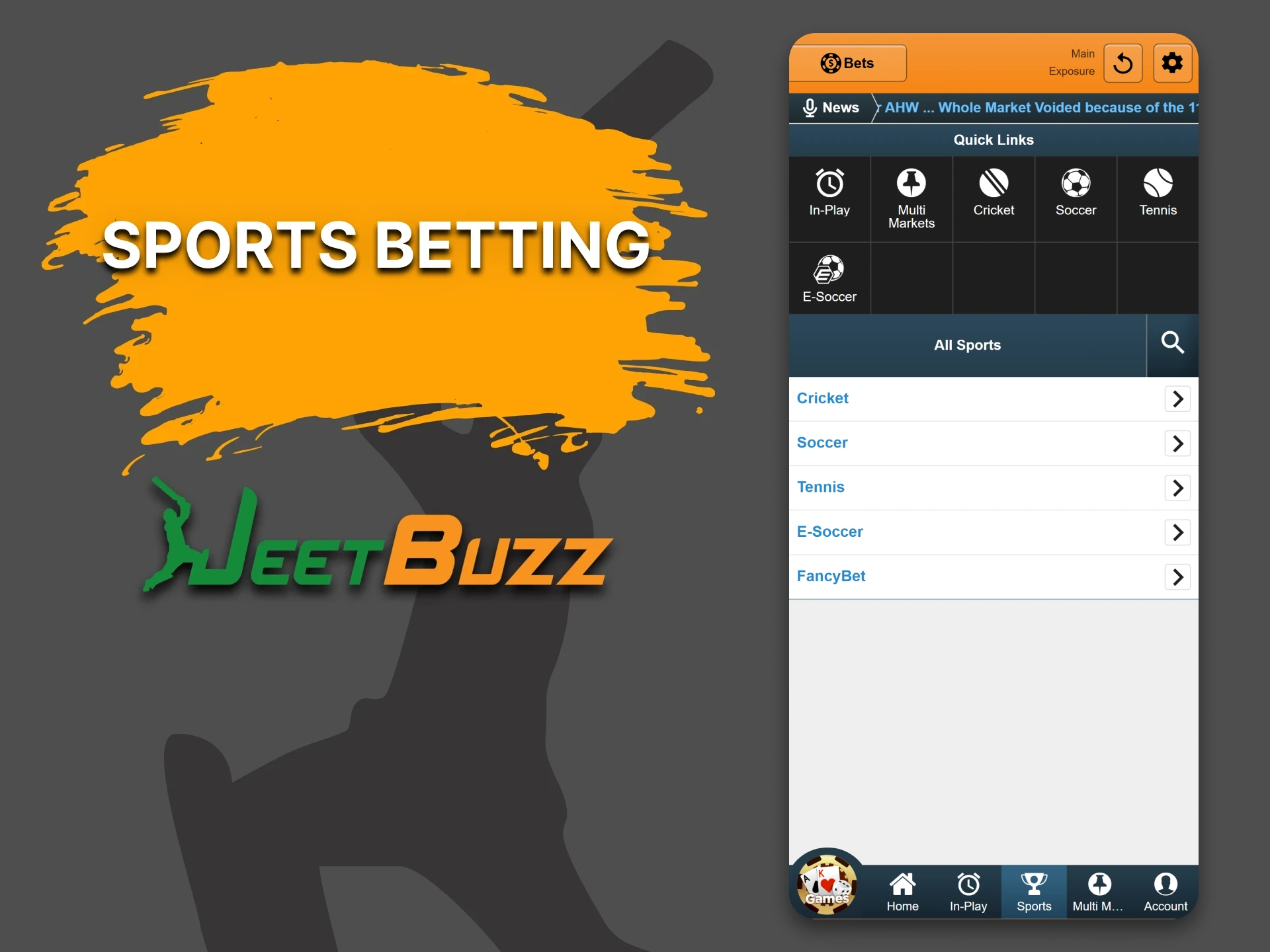 Explore the diverse sports betting options available on the JeetBuzz mobile interface.